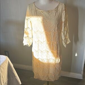 Yellow Sheath Dress with 3/4 Bell Sleeves and Scoop Neck